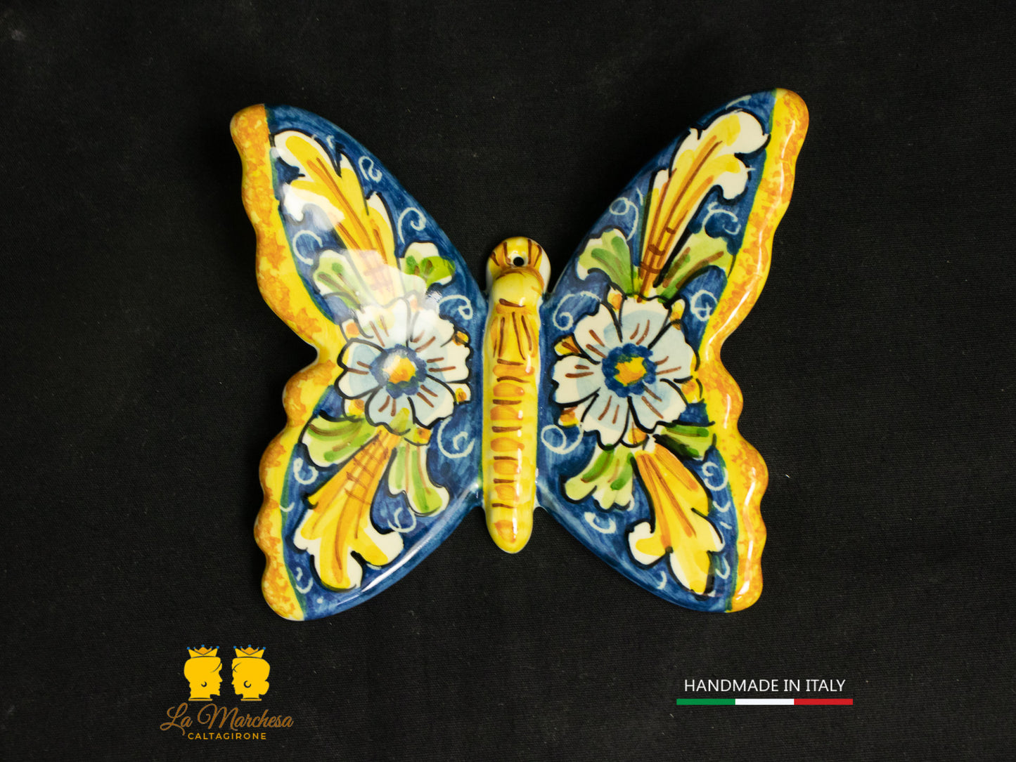 Piccola Farfalla Ceramica di Caltagirone decoro ornato vari colori 10cm