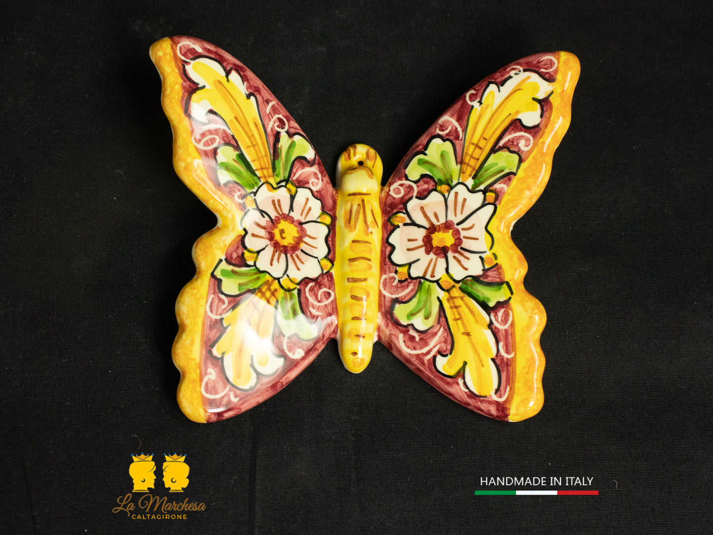 Piccola Farfalla Ceramica di Caltagirone decoro ornato vari colori 10cm