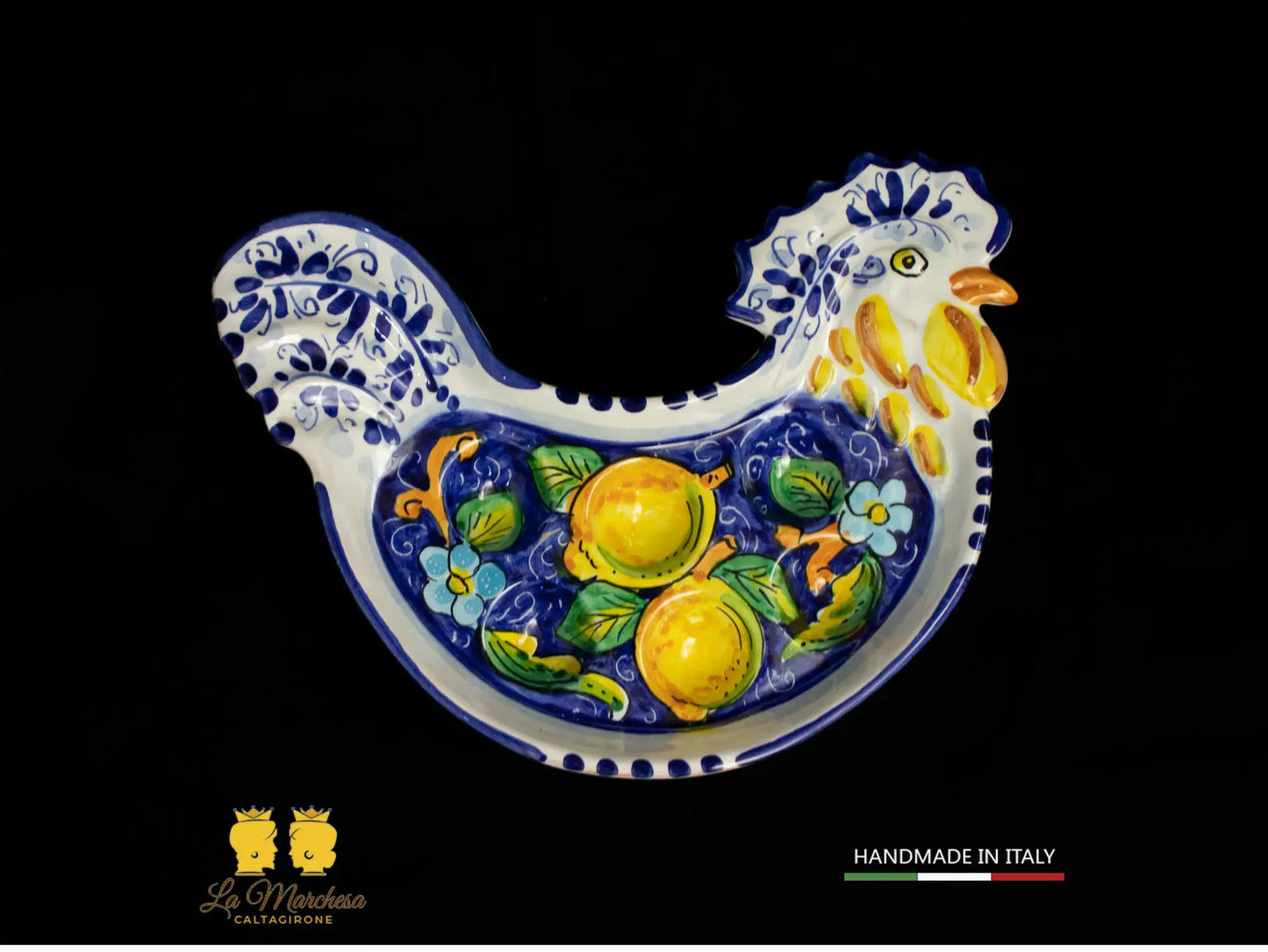 Piatto portauova Gallina in Ceramica di Caltagirone vari decori