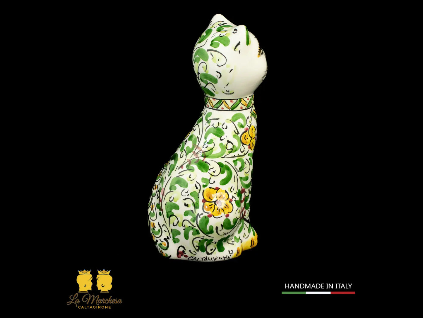 Gatto in Ceramica di Caltagirone 600 verde cm20