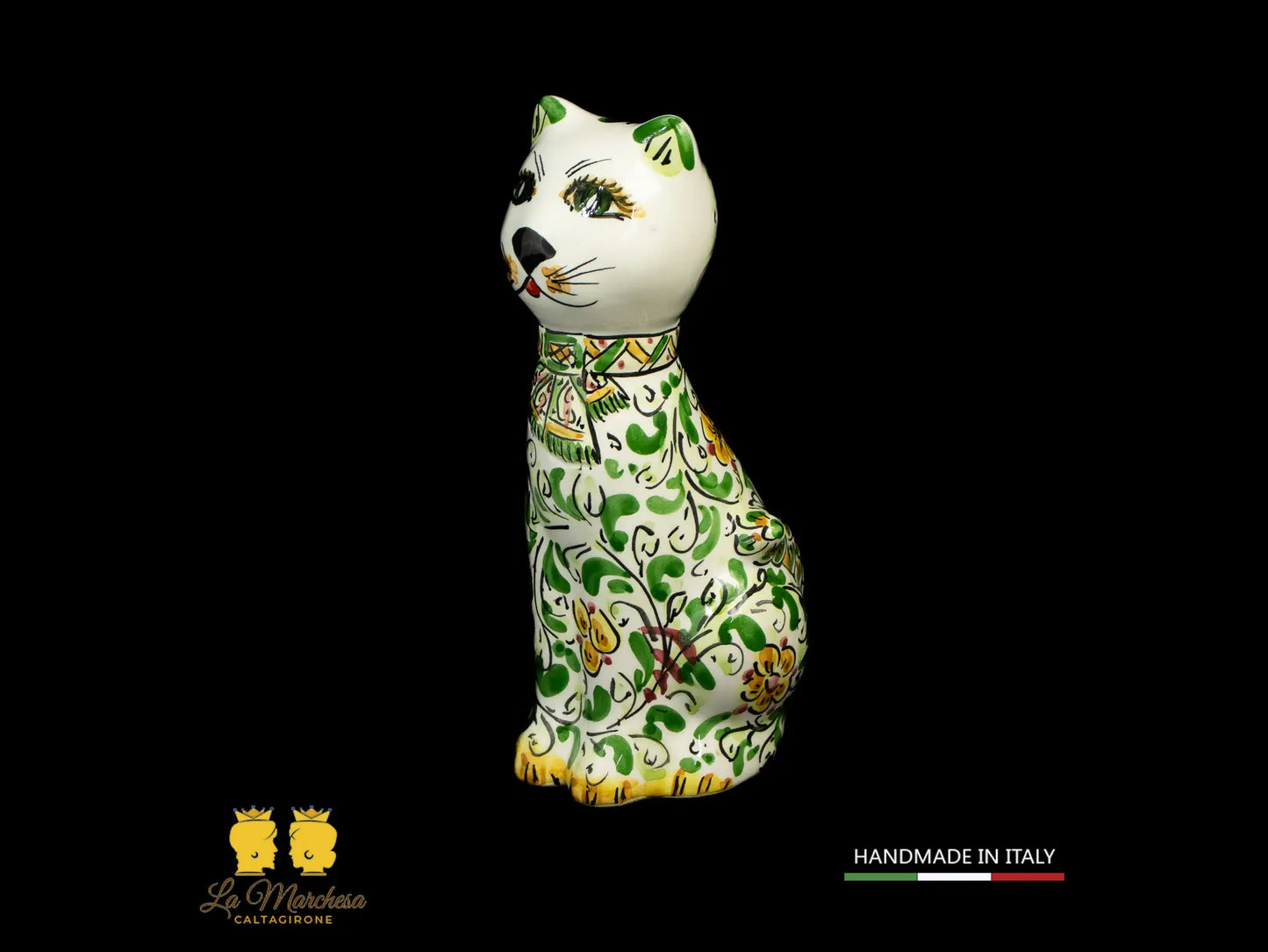 Gatto in Ceramica di Caltagirone 600 verde cm20