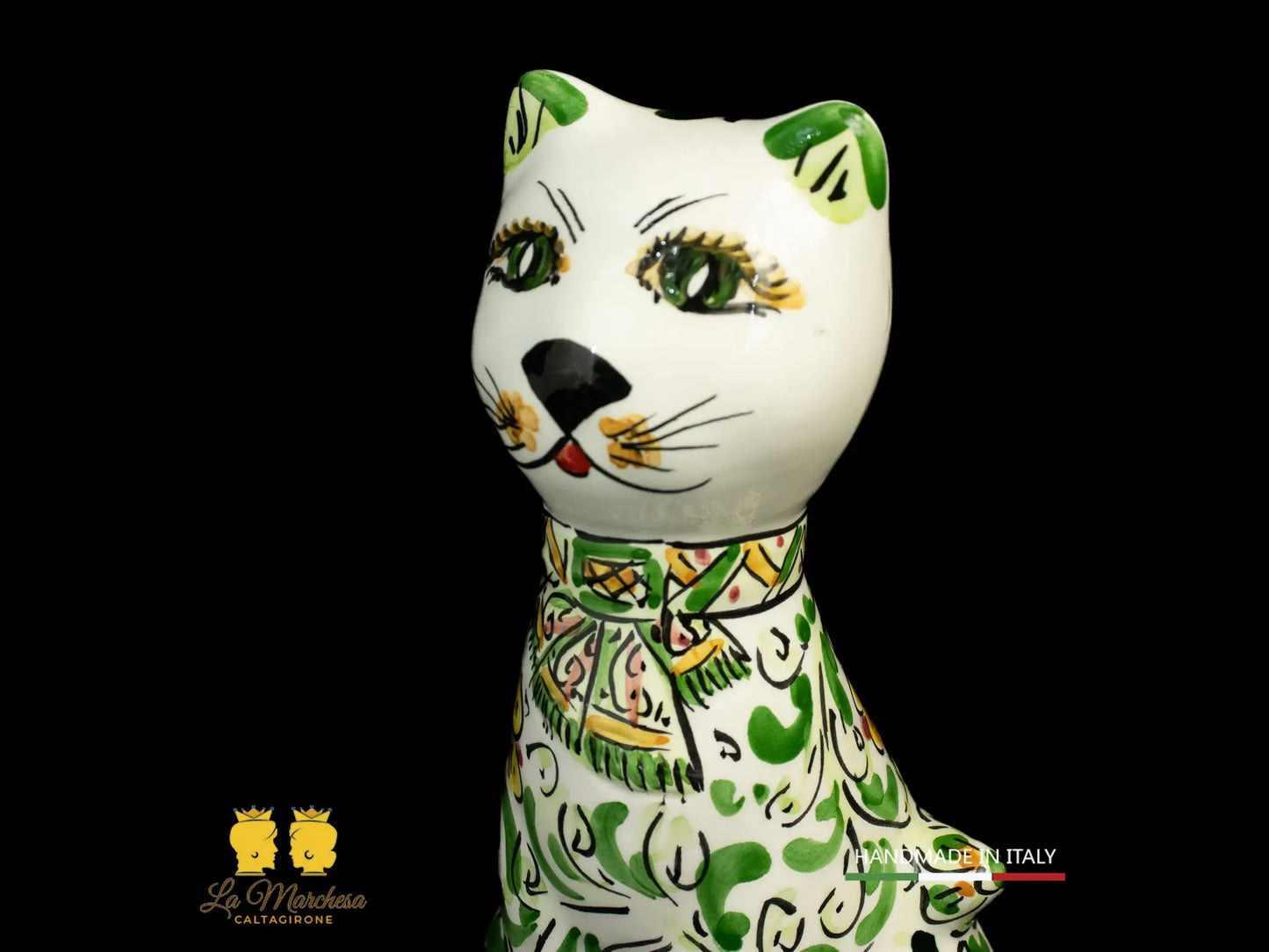 Gatto in Ceramica di Caltagirone 600 verde cm20
