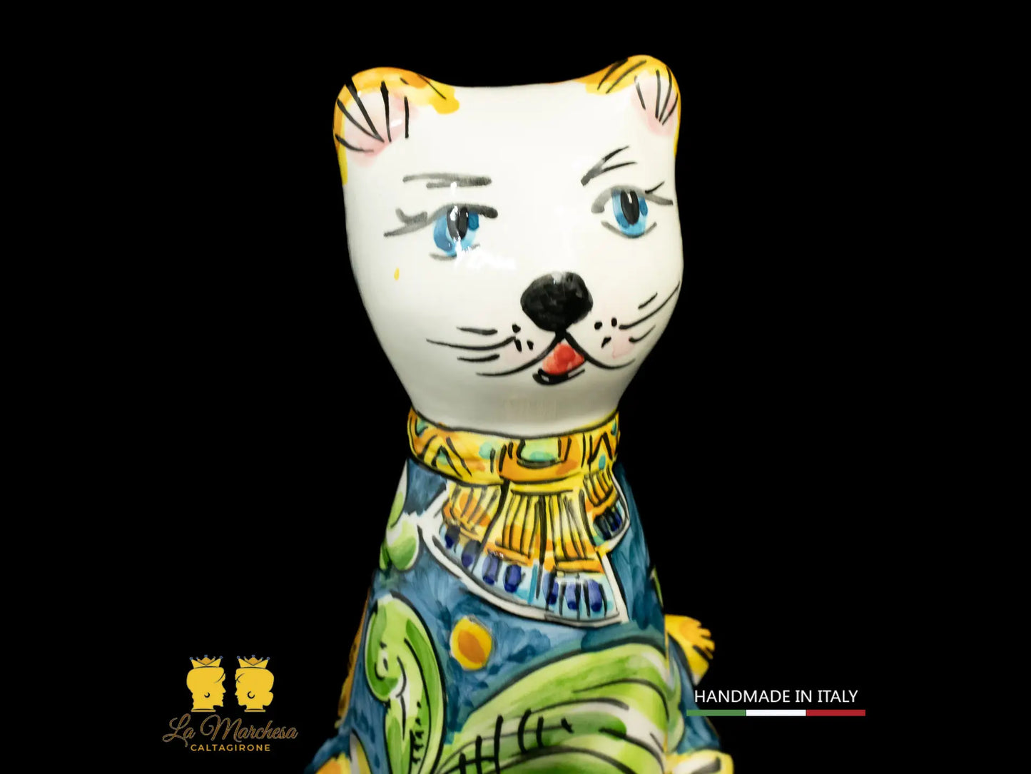 statuina animale in Ceramica di Caltagirone blu cobalto ornato cm20