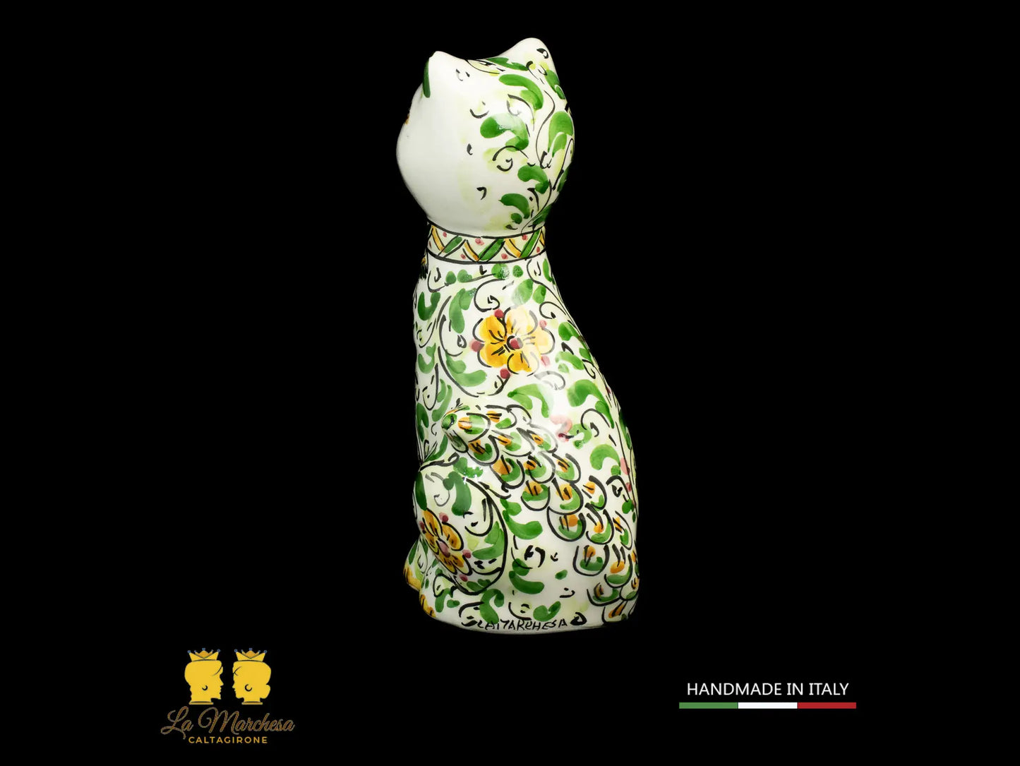 Gatto in Ceramica di Caltagirone 600 verde cm20