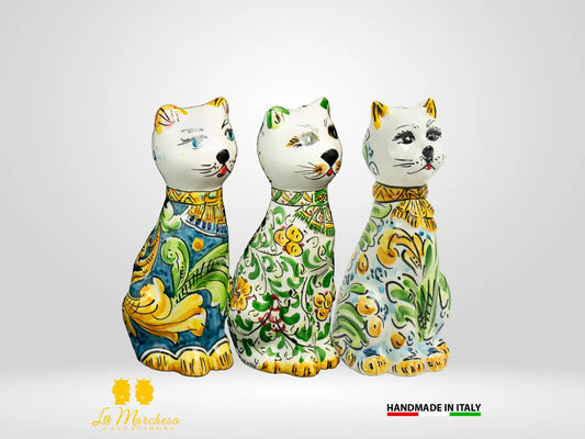 Gatto in Ceramica di Caltagirone decorato a mano cm20
