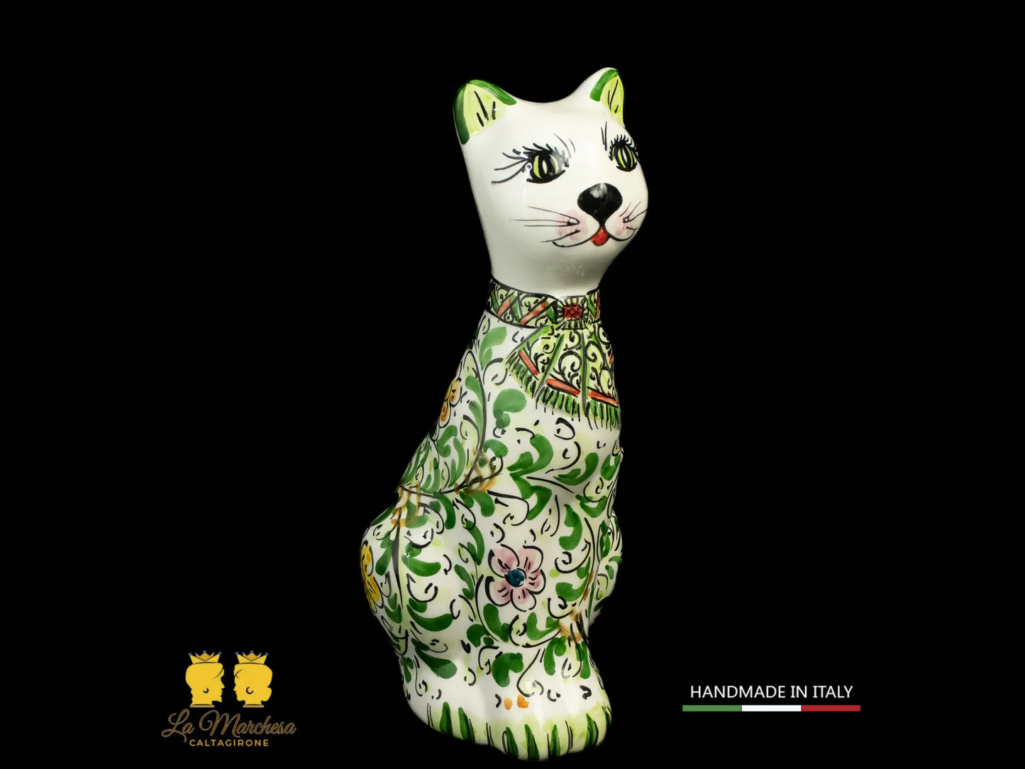Gatto in Ceramica di Caltagirone 600 verde cm25