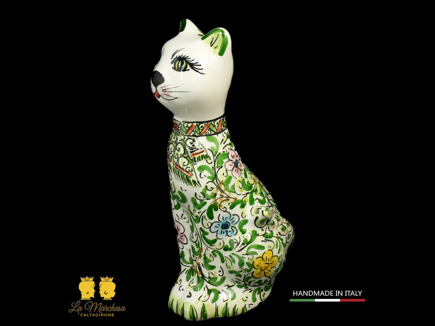 Gatto in Ceramica di Caltagirone 600 verde cm25