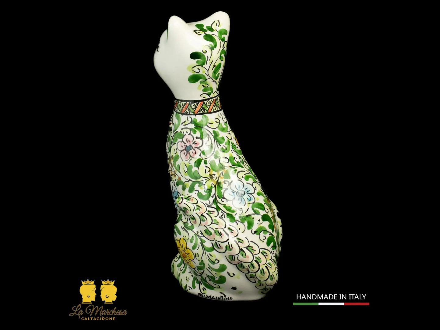 Gatto in Ceramica di Caltagirone 600 verde cm25
