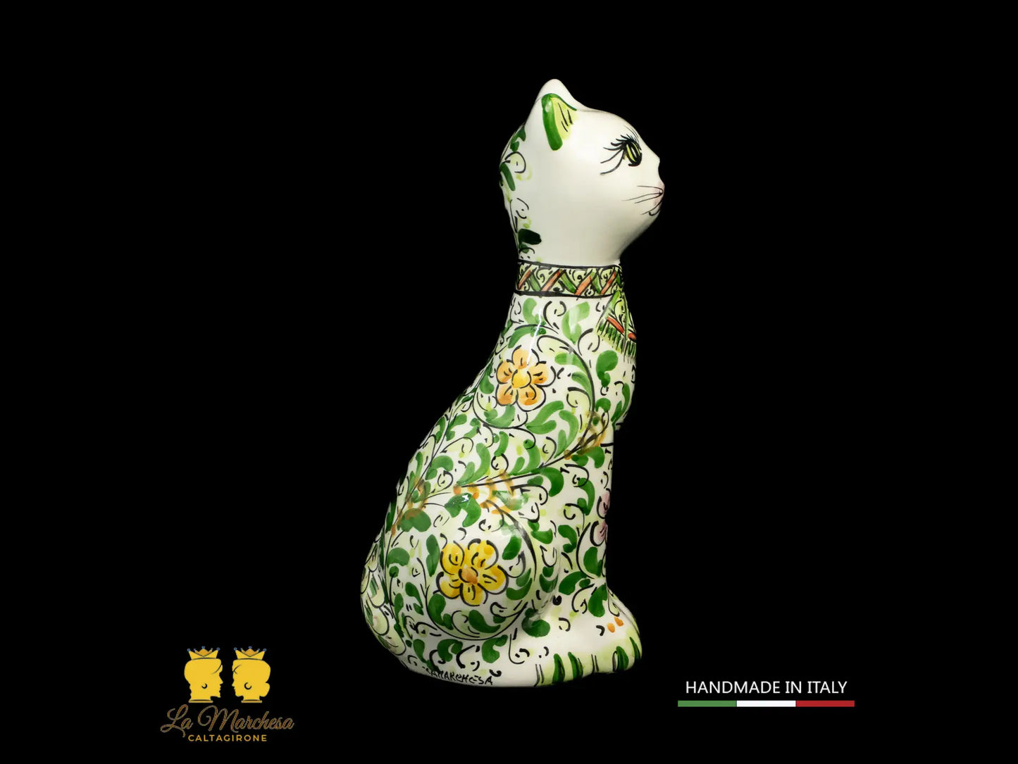 Gatto in Ceramica di Caltagirone 600 verde cm25