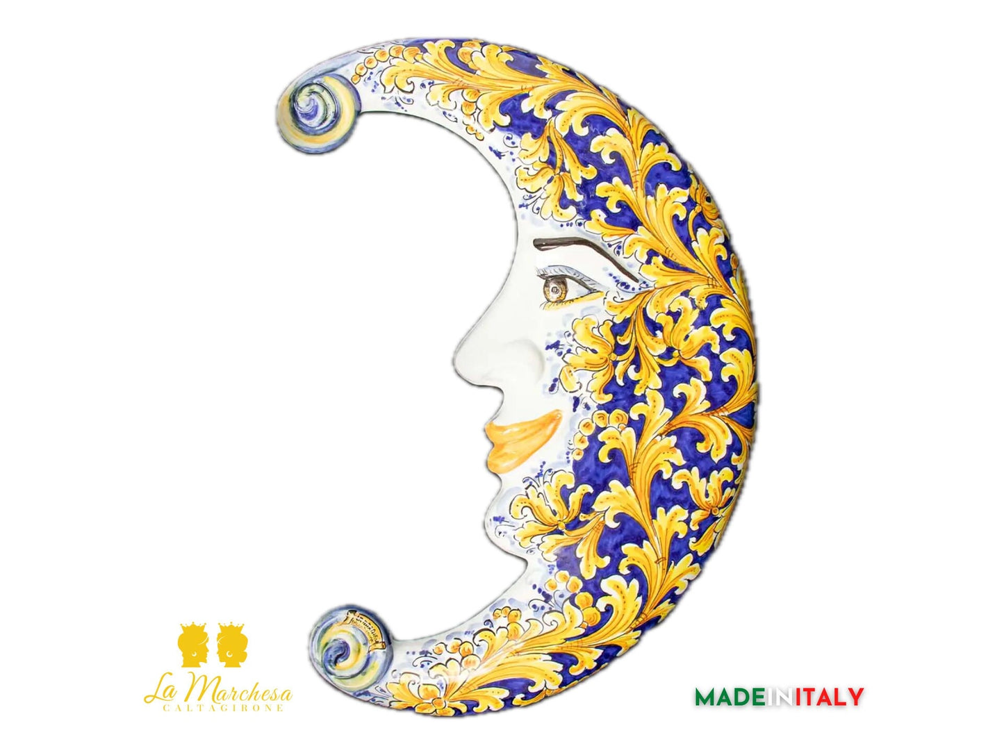 Luna in ceramica di caltagirone 53 cm - ornato blu