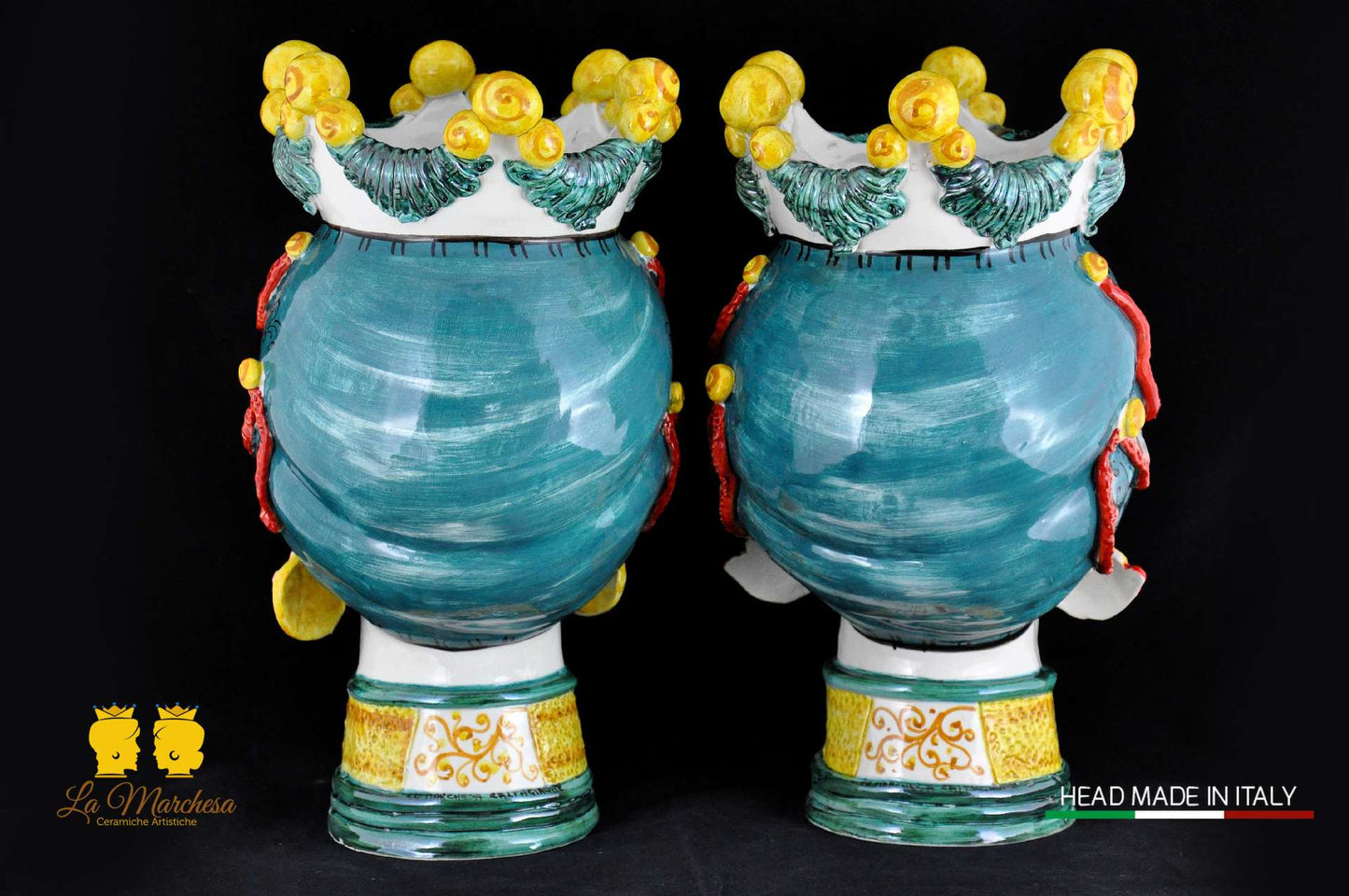Coppia Teste di Moro in Ceramica di Caltagirone Sicilia h39