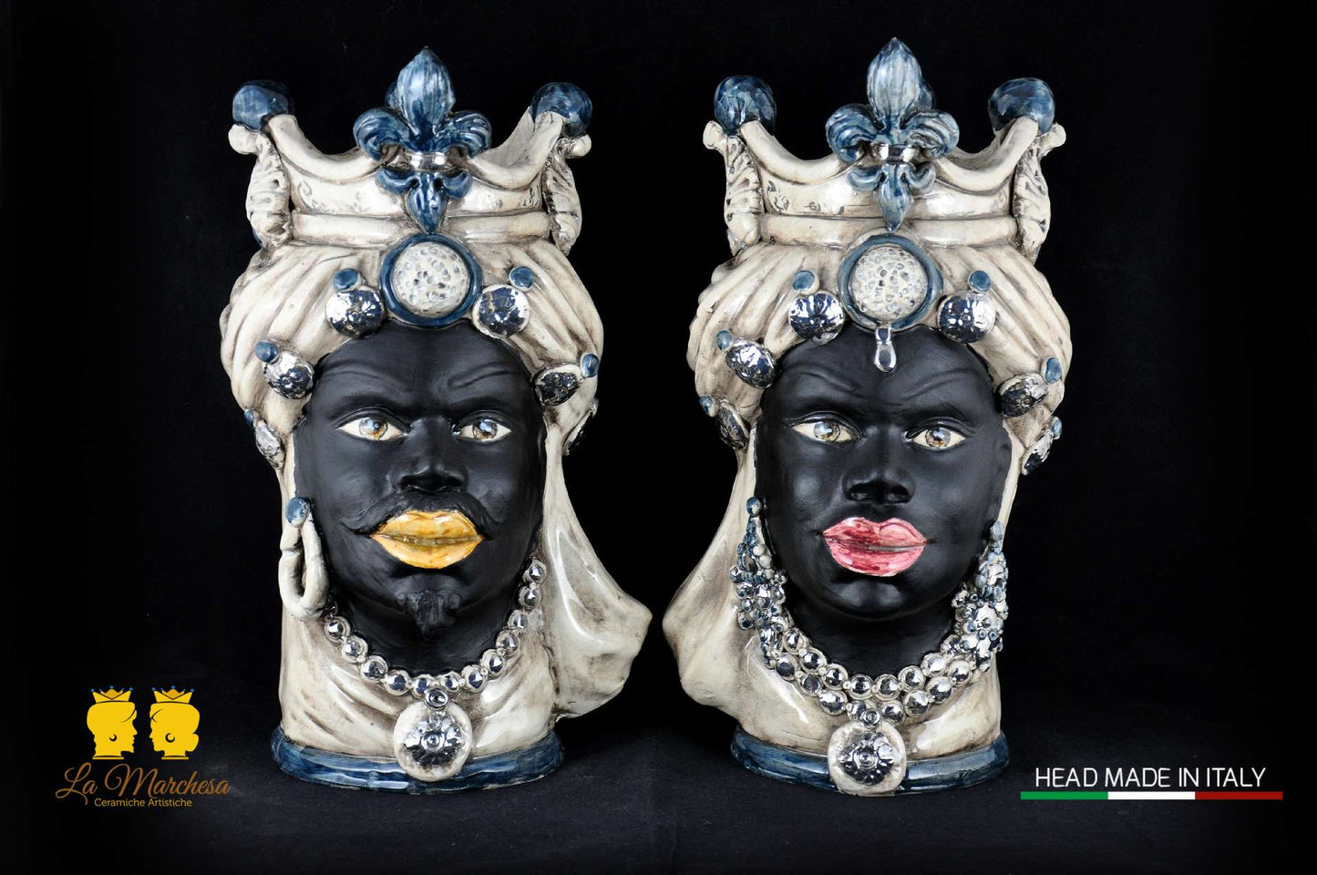 Teste di Moro in ceramica di Caltagirone Busto Platino satinato