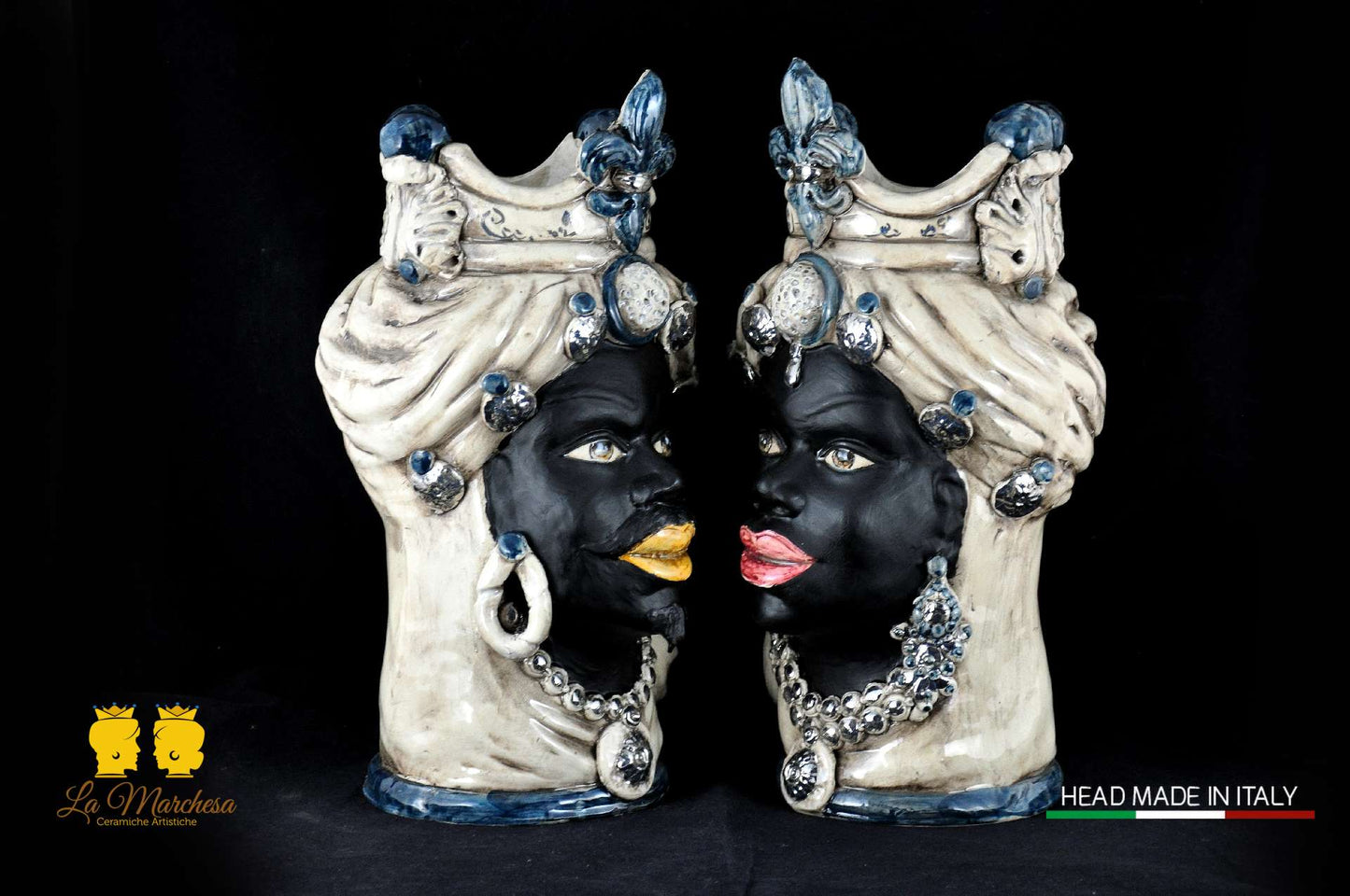 Teste di Moro in ceramica di Caltagirone Busto Platino satinato