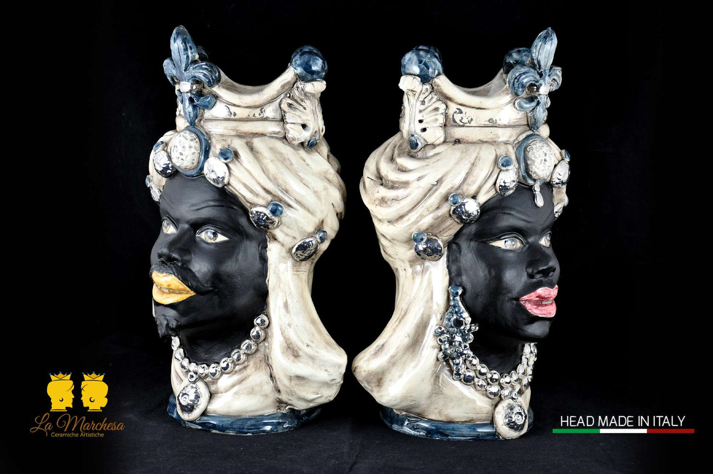Teste di Moro in ceramica di Caltagirone Busto Platino satinato
