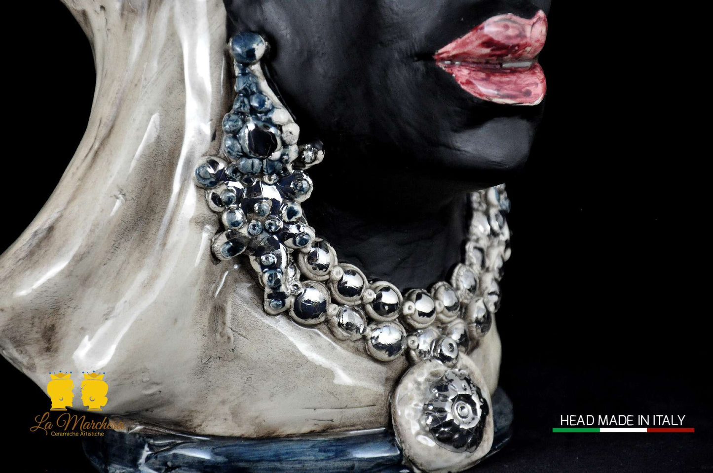 Teste di Moro in ceramica di Caltagirone Busto Platino satinato