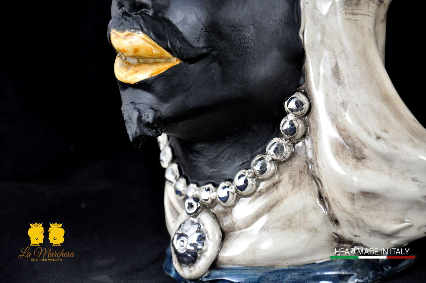 Teste di Moro in ceramica di Caltagirone Busto Platino satinato