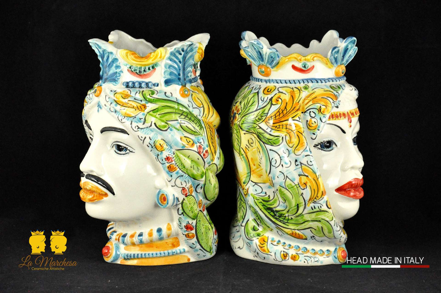 Teste di Moro in Ceramica di Caltagirone Afro Fichi d'india 25cm