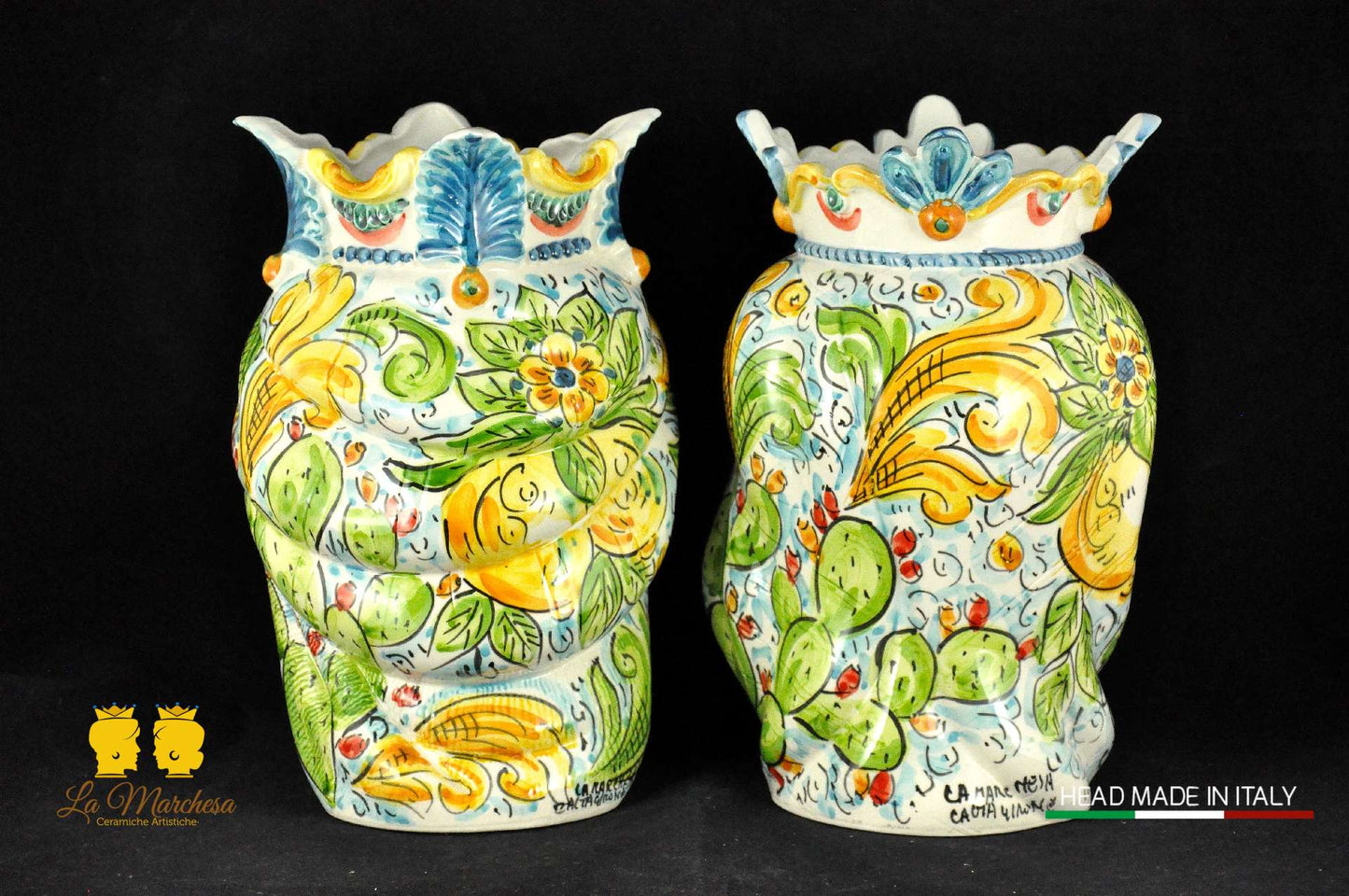 Teste di Moro in Ceramica di Caltagirone Afro Fichi d'india 25cm