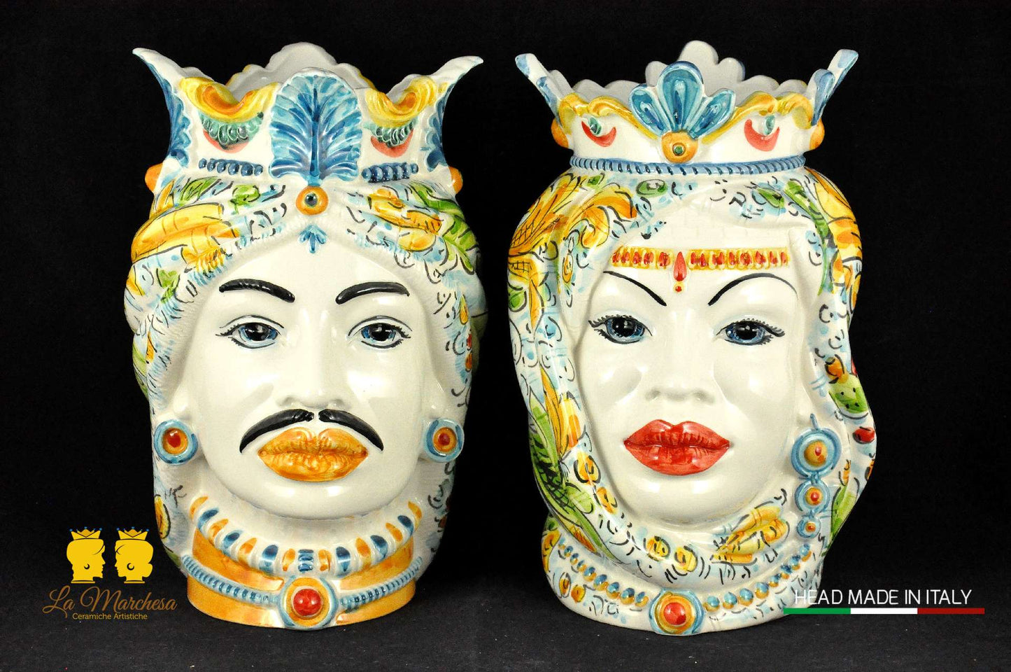 Teste di Moro in Ceramica di Caltagirone Afro Fichi d'india 25cm