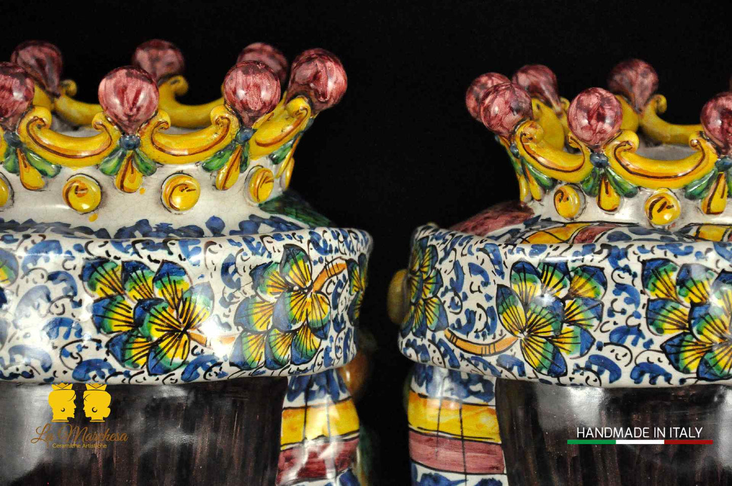 Teste di Moro Ceramica di Caltagirone frutta e panneggio H33