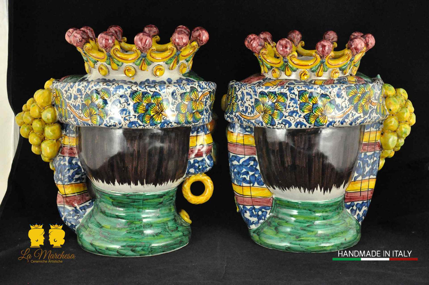 Teste di Moro Ceramica di Caltagirone frutta e panneggio H33