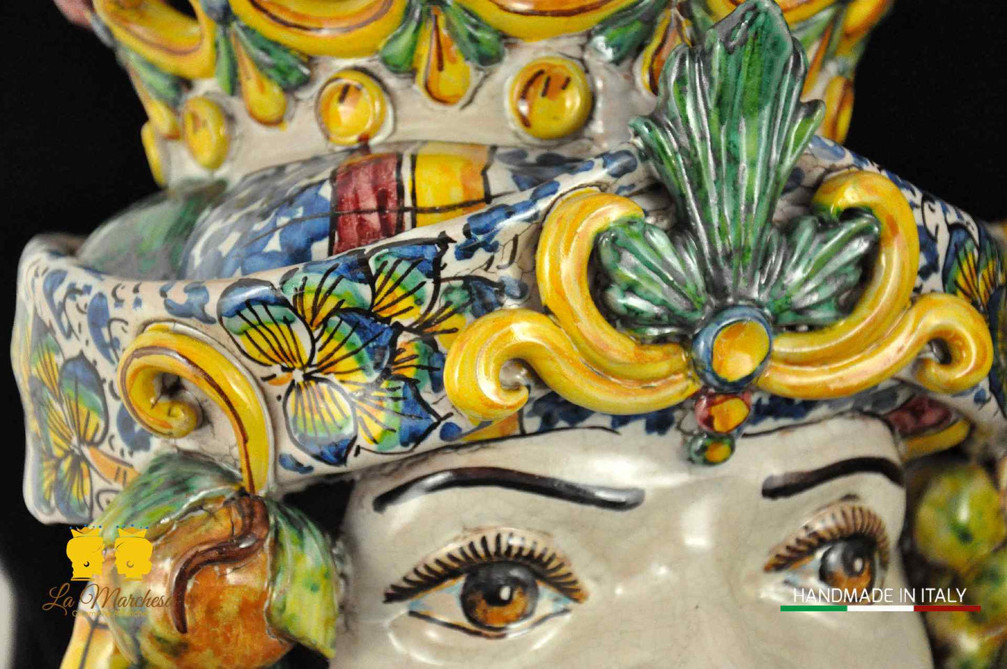 Teste di Moro Ceramica di Caltagirone frutta e panneggio H33
