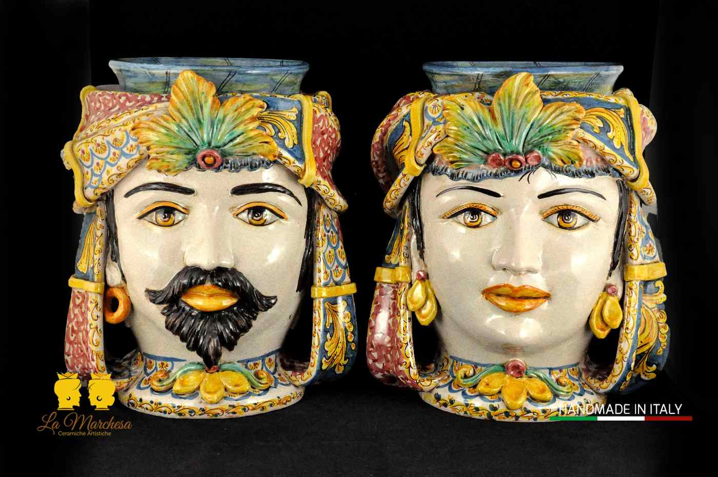Teste di Moro in Ceramica di Caltagirone Turbante H40