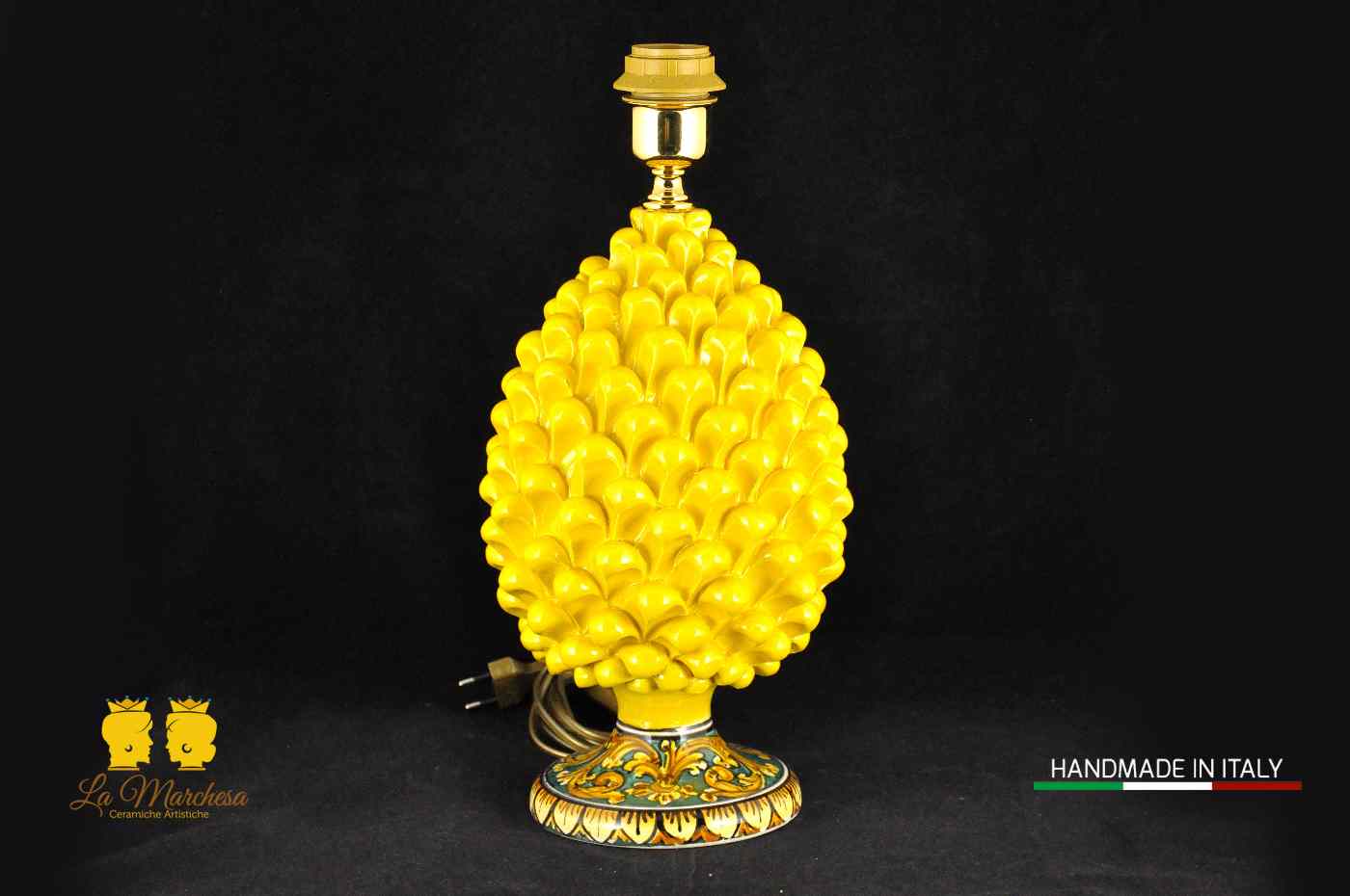 Lampada Pigna Siciliana Ceramica di Caltagirone base decorata giallo 25cm