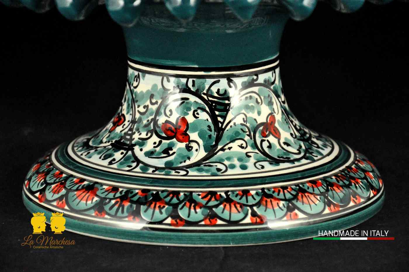 Portavaso Pigna Ceramica di Caltagirone H30 Verde Ottanio