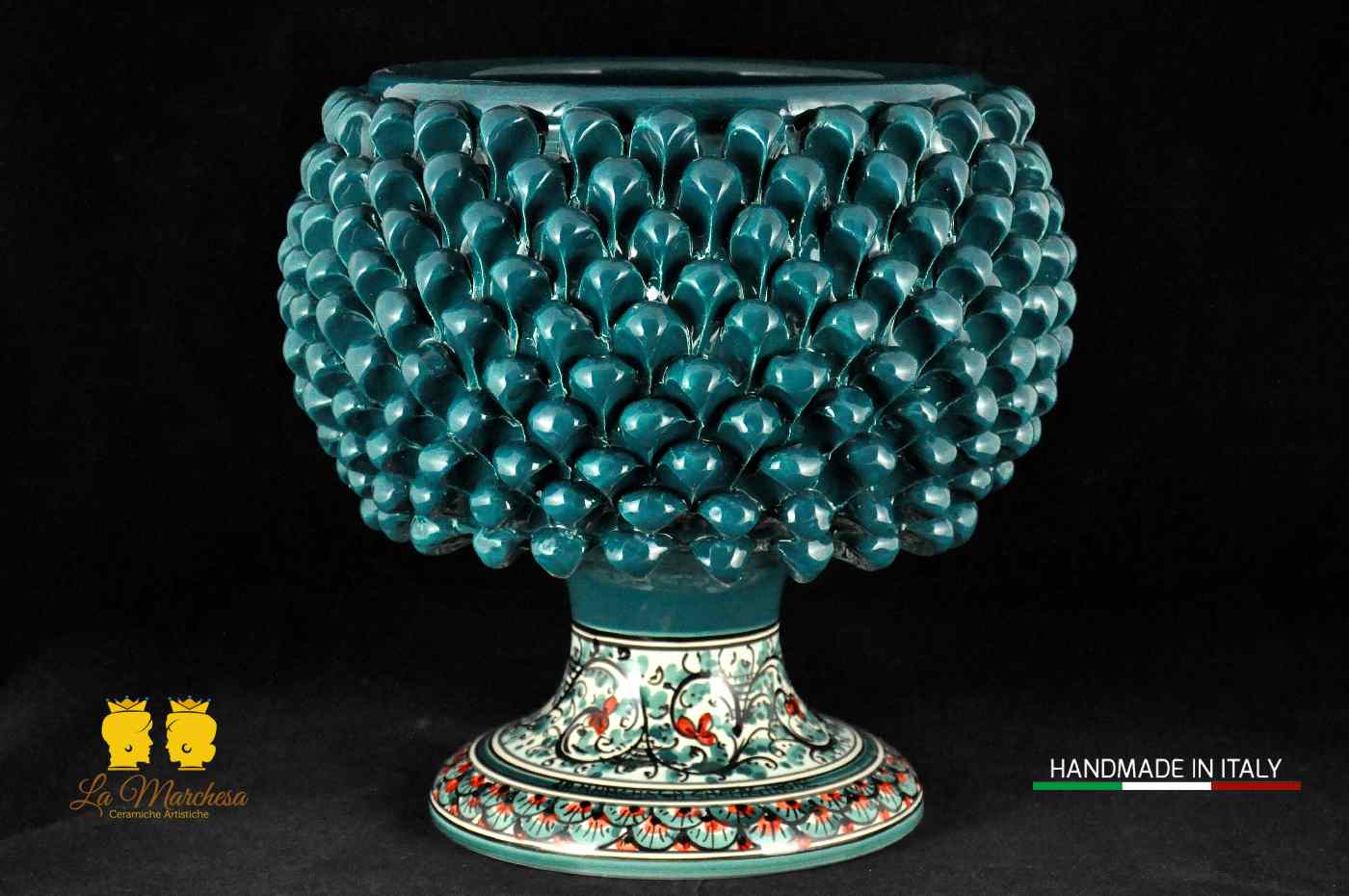 Portavaso Pigna Ceramica di Caltagirone H30 Verde Ottanio