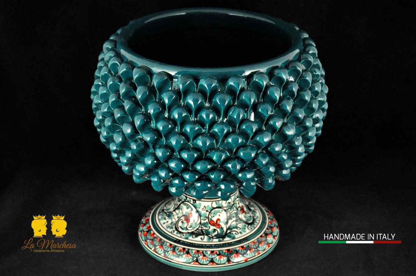 Portavaso Pigna Ceramica di Caltagirone H30 Verde Ottanio