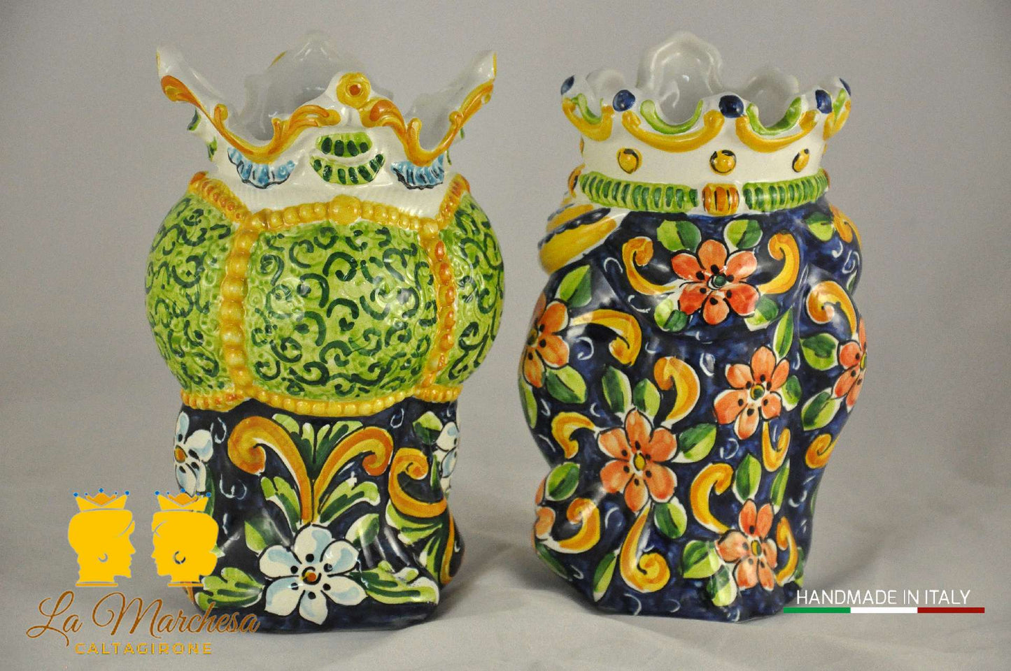 Teste di Moro Ceramica Caltagirone Barocco Blu H19