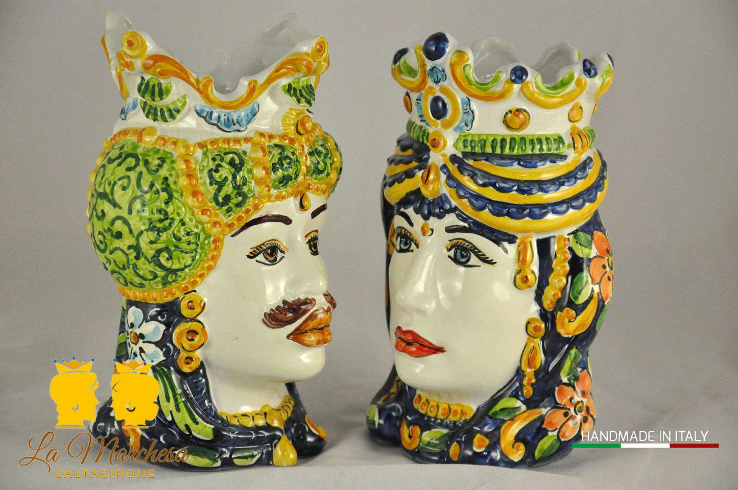 Teste di Moro Ceramica Caltagirone Barocco Blu H19