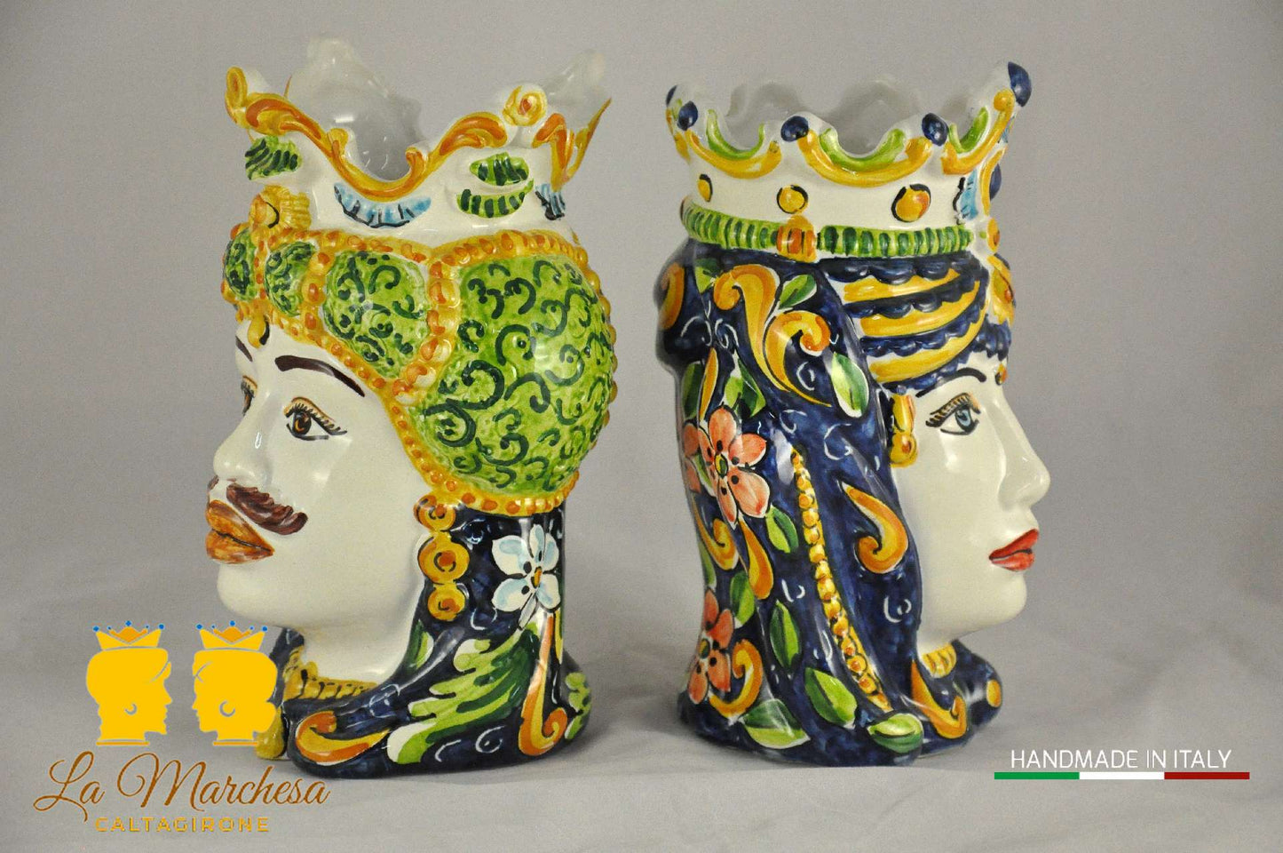 Teste di Moro Ceramica Caltagirone Barocco Blu H19