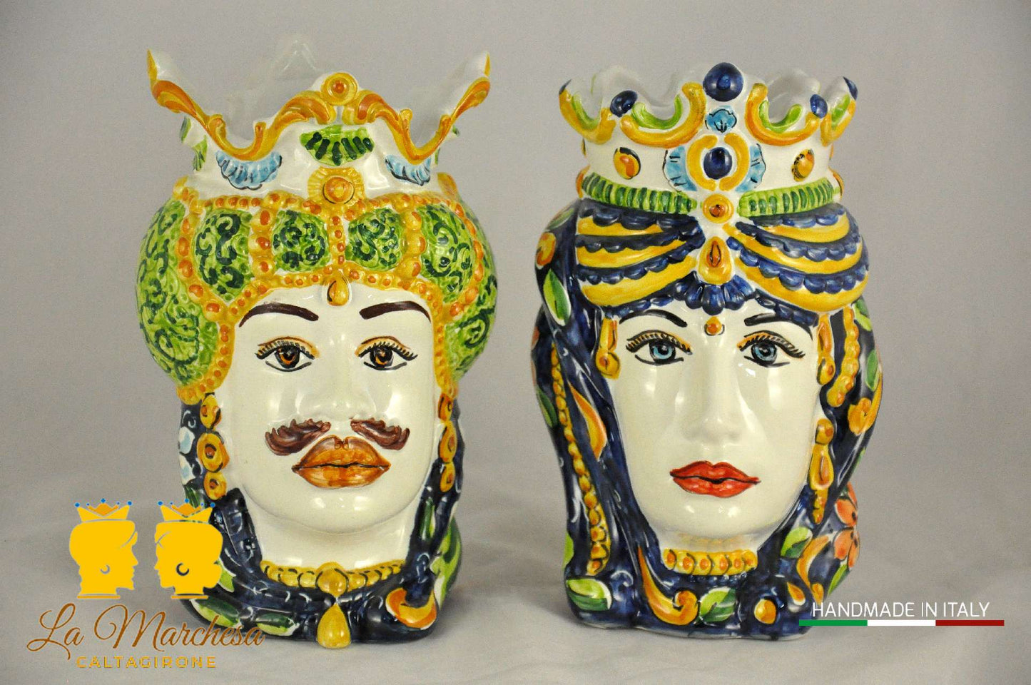 Teste di Moro Ceramica Caltagirone Barocco Blu H19