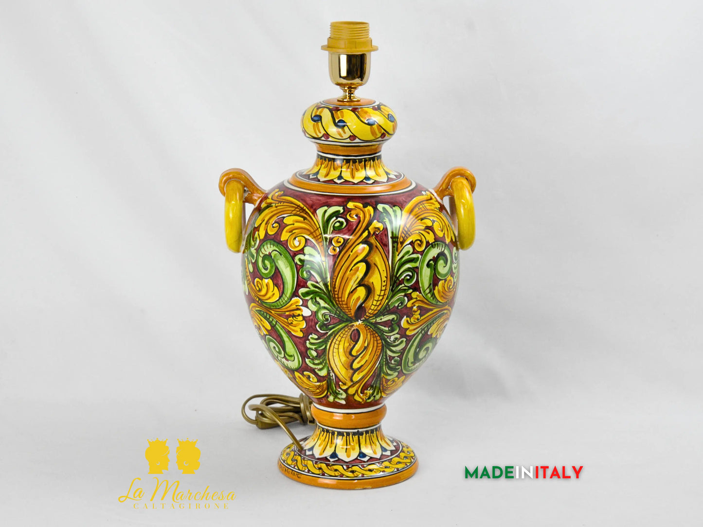 Lampada Impero Ornato Barocco in Ceramica di Caltagirone