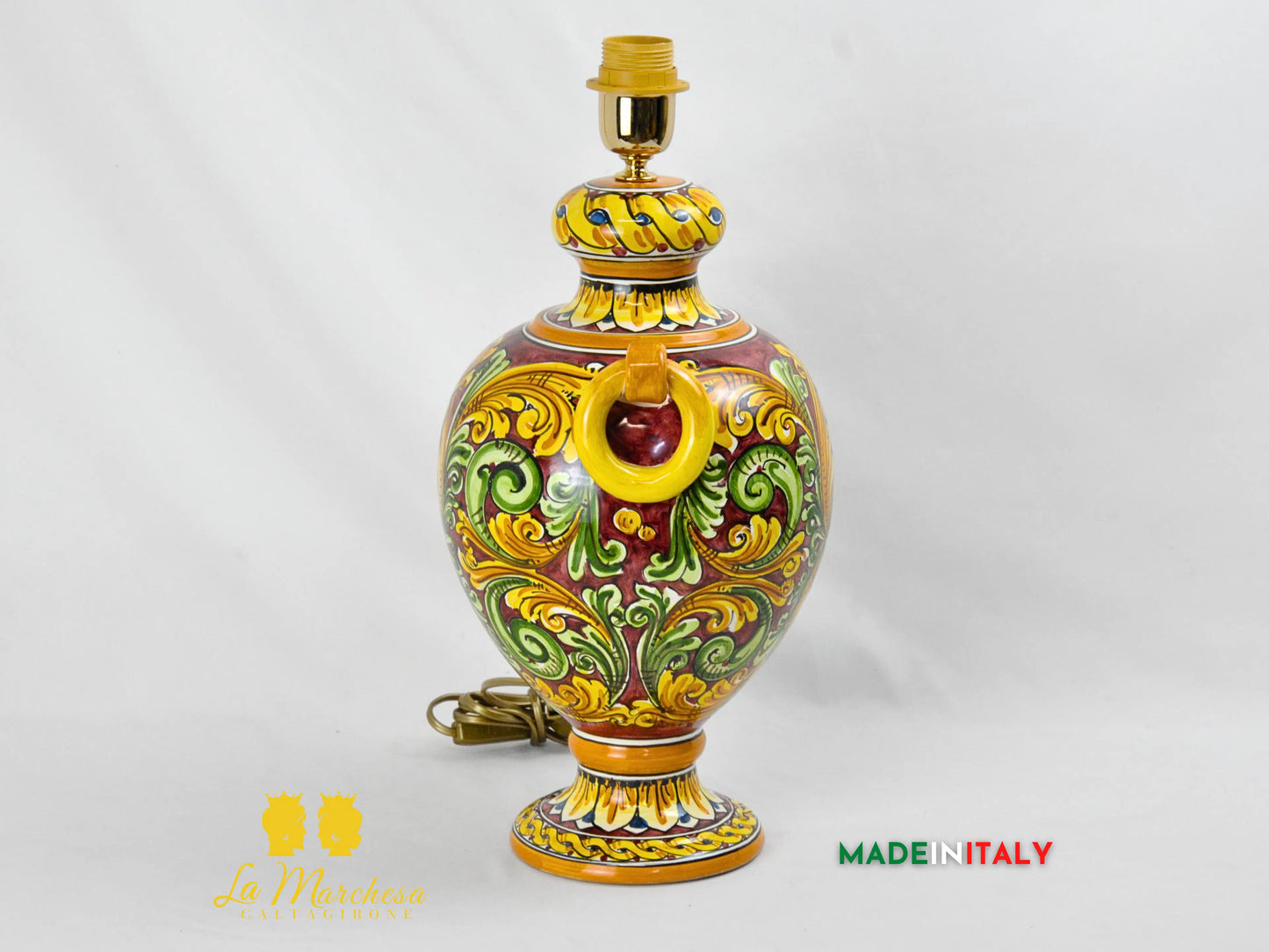 Lampada Impero Ornato Barocco in Ceramica di Caltagirone