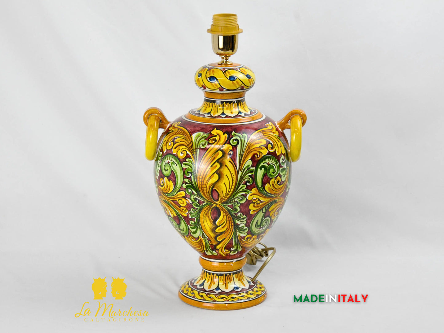 Lampada Impero Ornato Barocco in Ceramica di Caltagirone