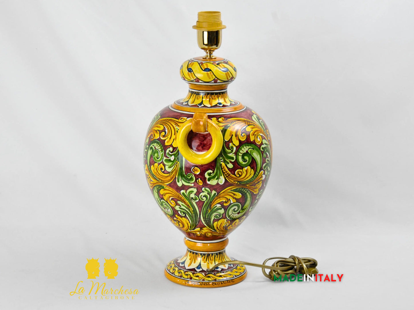 Lampada Impero Ornato Barocco in Ceramica di Caltagirone