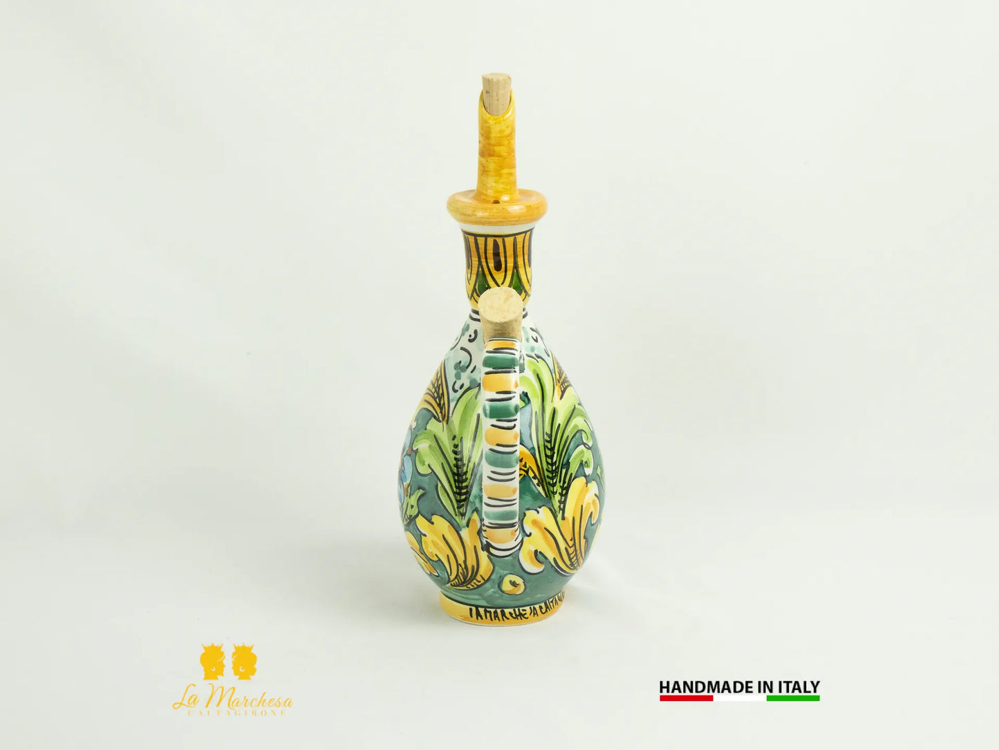 Oliera in Ceramica di Caltagirone decorata a mano tonda doppio tappo