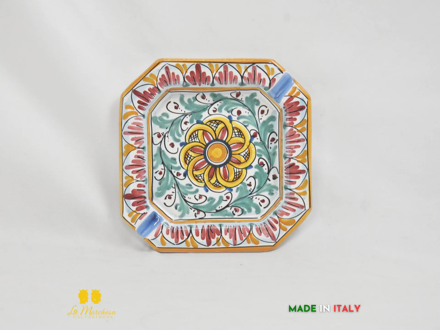 Piatto Svuotatasche ingresso Ceramica di Caltagirone fiore bordeaux