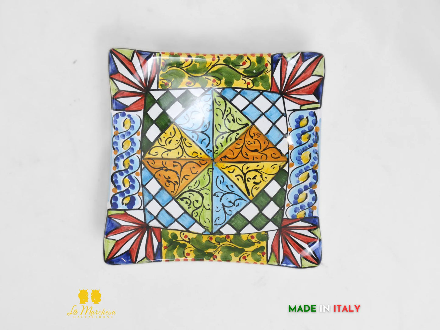 Piattino Svuotatasche ingresso Ceramica di Caltagirone carretto 17cm a fazzoletto