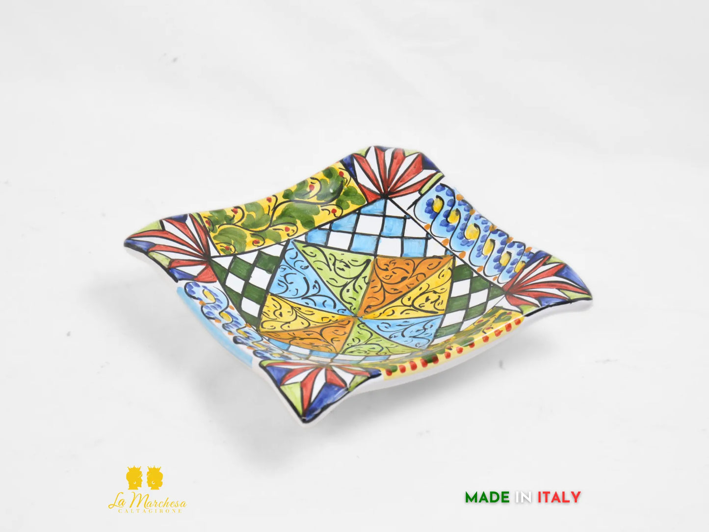 Piattino Svuotatasche ingresso Ceramica di Caltagirone carretto 17cm a fazzoletto