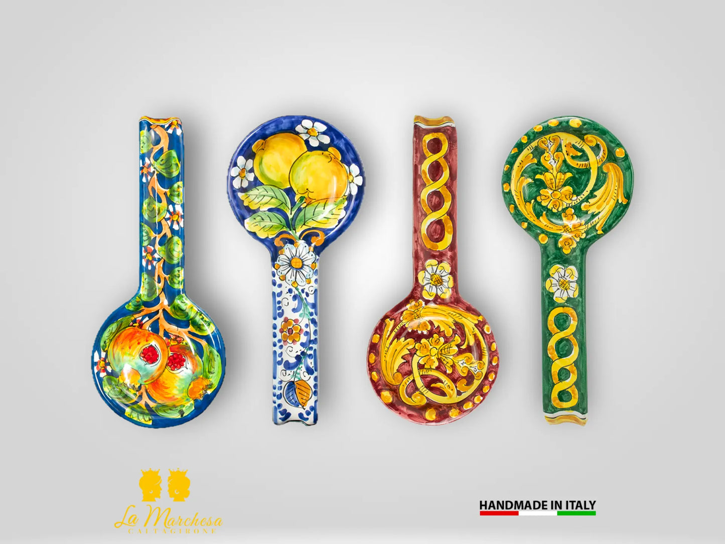 Poggiamestolo in Ceramica di Caltagirone 29cm blu cobalto - Vari Decori