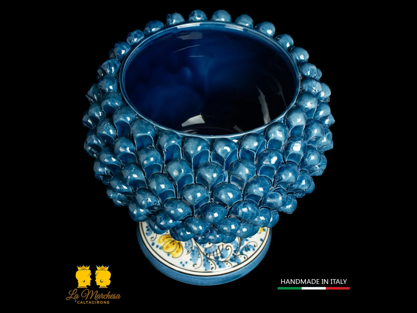 Portavaso Pigna Siciliana Ceramica di Caltagirone blu antico 600 cm25