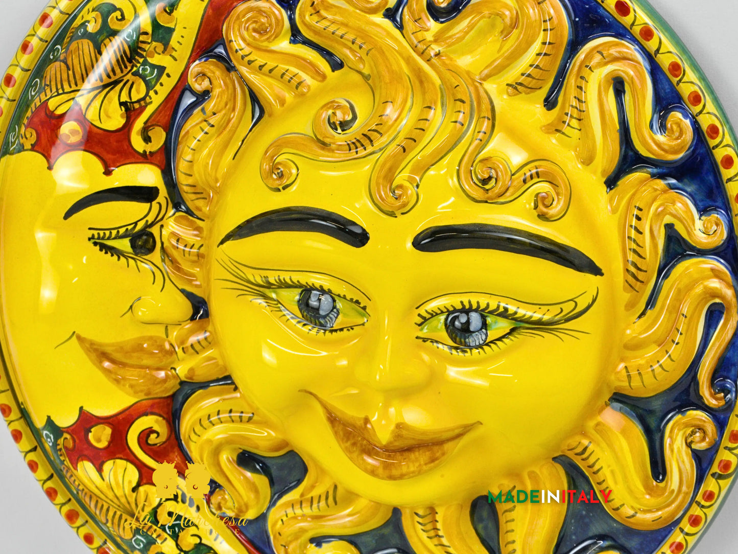 sole e luna da parete in ceramica di caltagirone 41cm