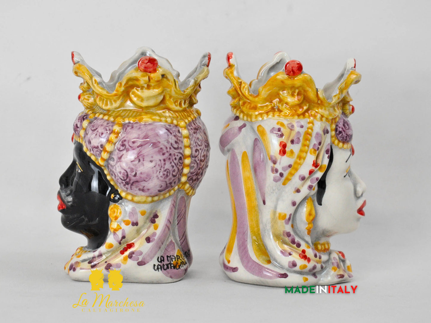 Teste di Moro in Ceramica di Caltagirone Emiro 14cm- Vari Colori