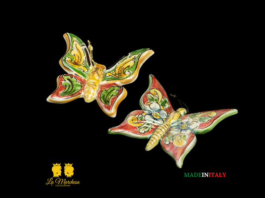 Farfalla Ceramica di Caltagirone decoro ornato madreperla - Varie Misure