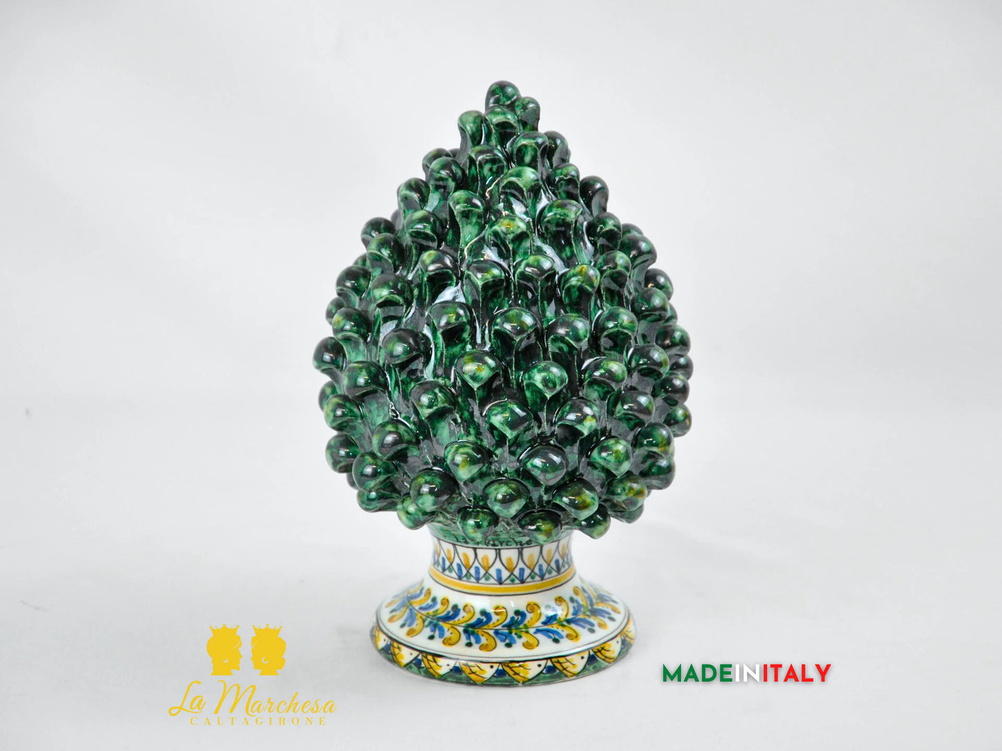 Pigna Siciliana Verde Rame in Ceramica di Caltagirone 24cm