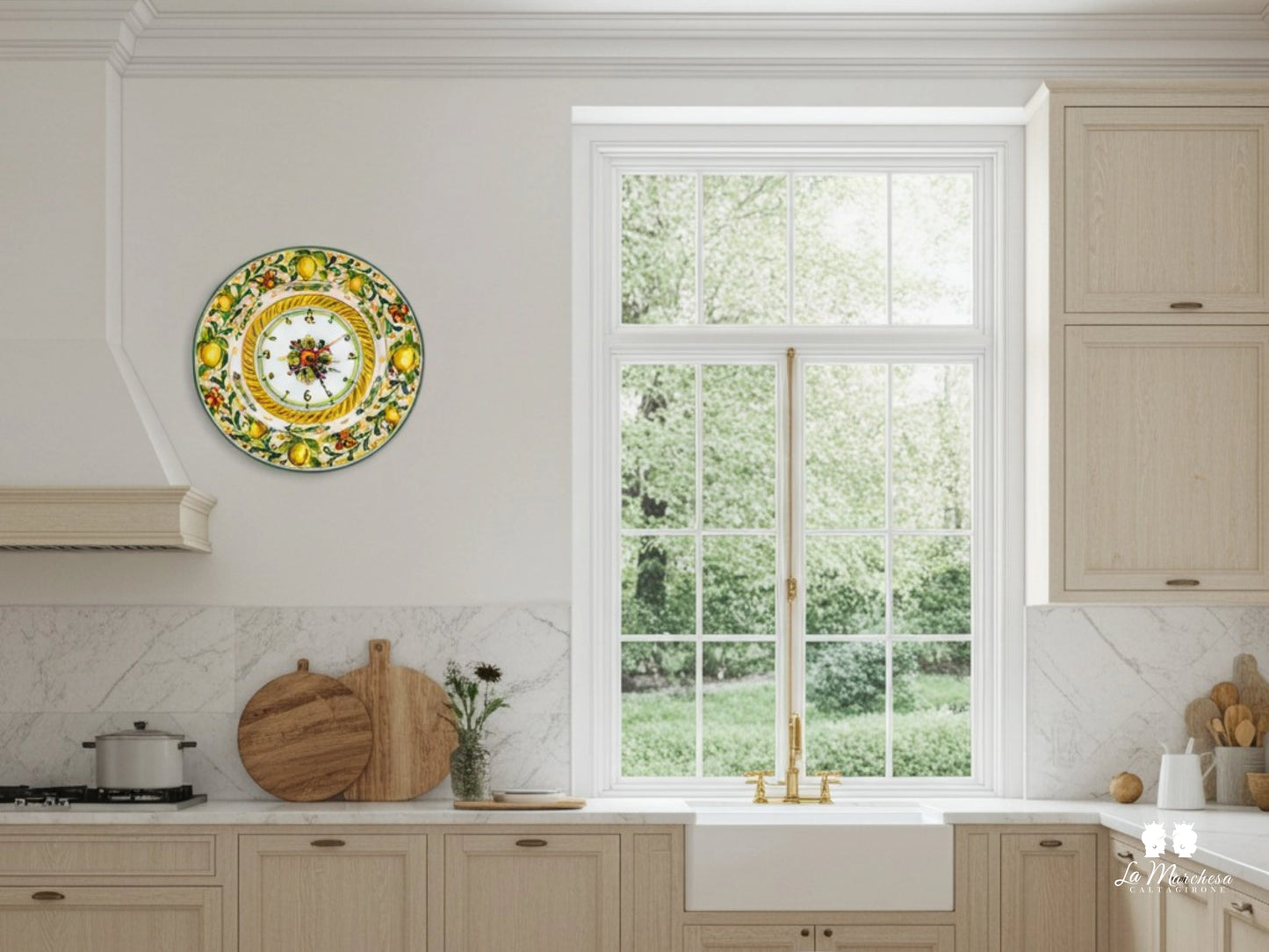 Orologio in Ceramica di Caltagirone Piatto Falda 42cm - Vari Decori